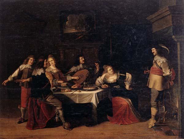 Cavaliers and courtesans in an interior, Christoph jacobsz.van der Lamen